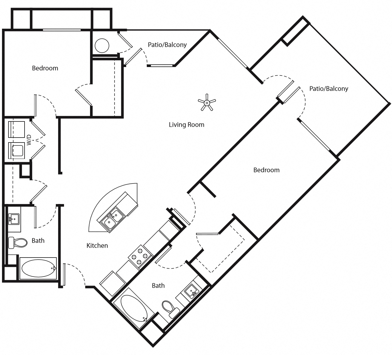 Floor plan for 2 beds, 2 baths, 1289 sqft